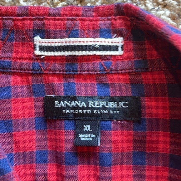 Banana Republic Mens XL Red and Blue Plaid Western Long Sleeve Button Down Shirt - Picture 2 of 5